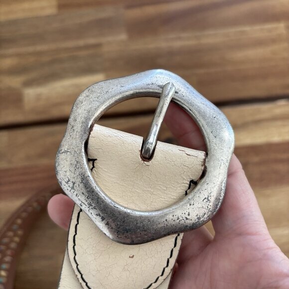 VTG Lucky Brand Leather Belt Womens L Flower Buckle Y2K Boho Southwestern Navajo - Picture 7 of 16